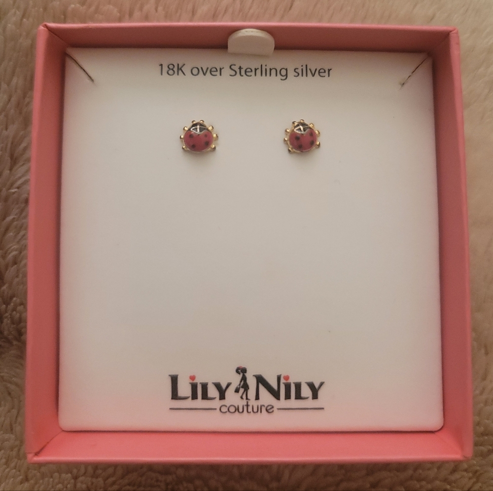 Lily Nily Couture Girl Lady Bug 18K Over Sterling Silver Earrings